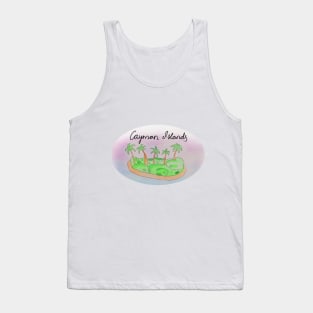 Cayman Islands watercolor Island travel, beach, sea and palm trees. Holidays and vacation, summer and relaxation Tank Top